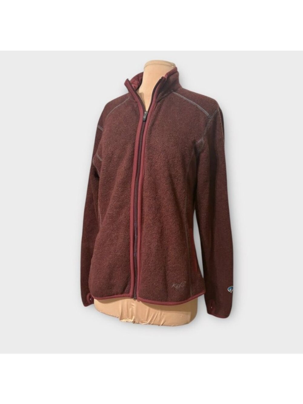 Kuhl Alfpaca Fleece Jacket L Full Zip Sherpa Burgundy Red EUC Cozy Warm Women